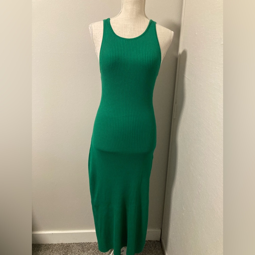 Green Ribbed Tank Midi Dress - Women